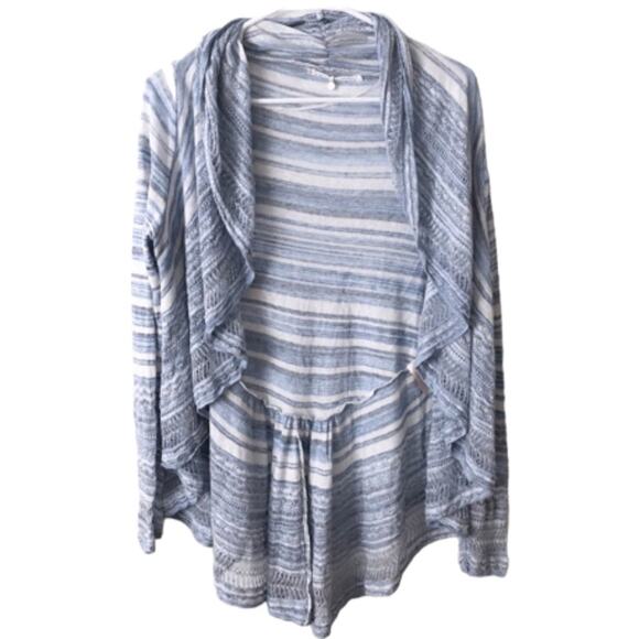 NWOT Knitted & Knotted Blue Lace Crochet Round Hem Ruffle Open Front Cardigan S - Picture 13 of 16